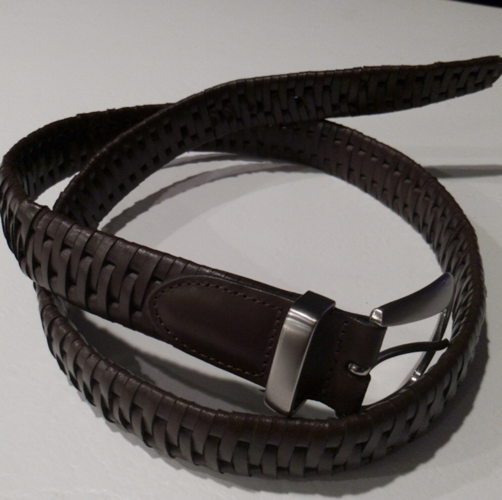 Dark Brown Heavy Leather Braided Belt With Belt Holes Unisex